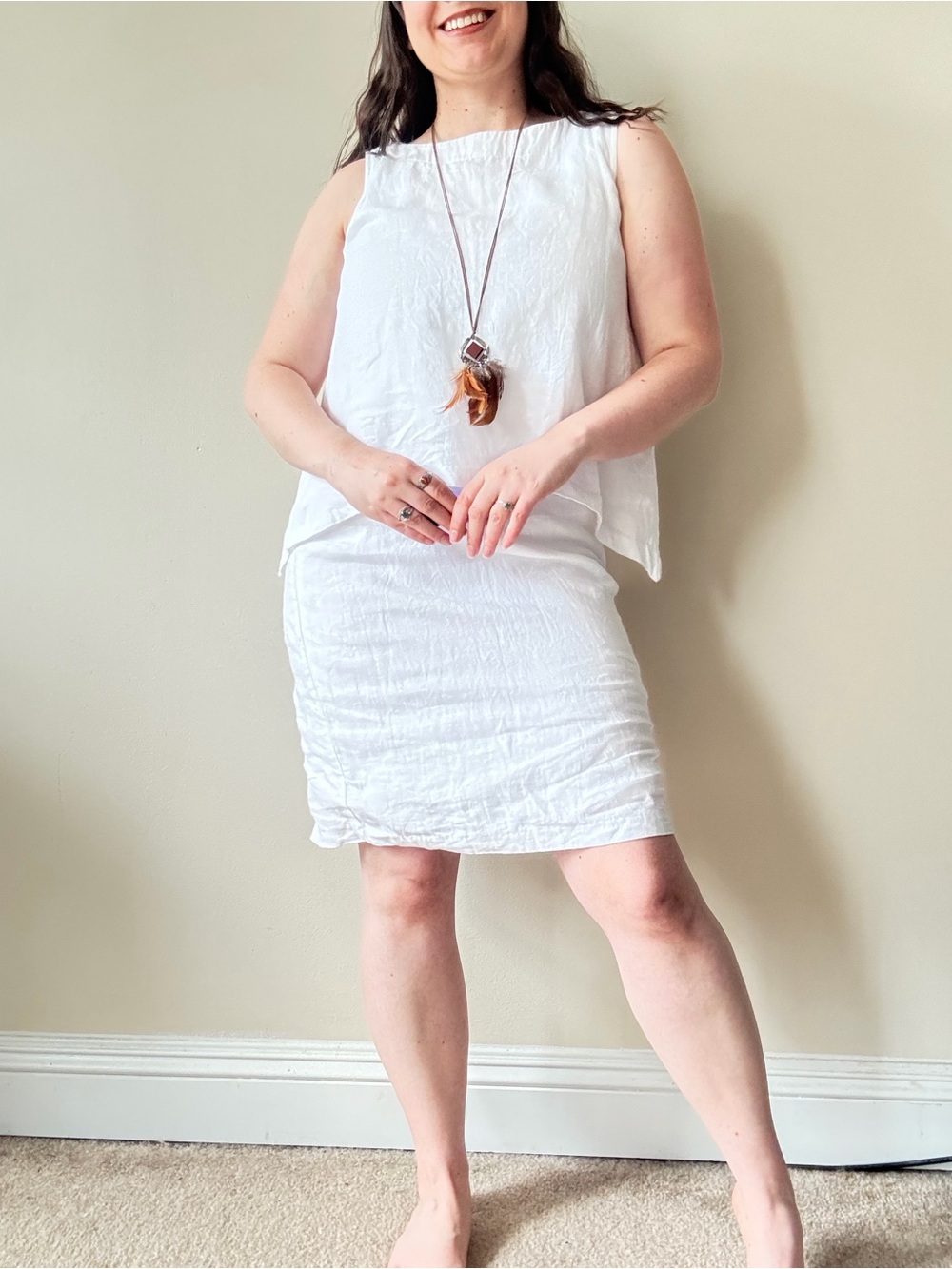 Pure Jill Sleeveless White Linen Layered Shift Dress - Picture 2 of 8